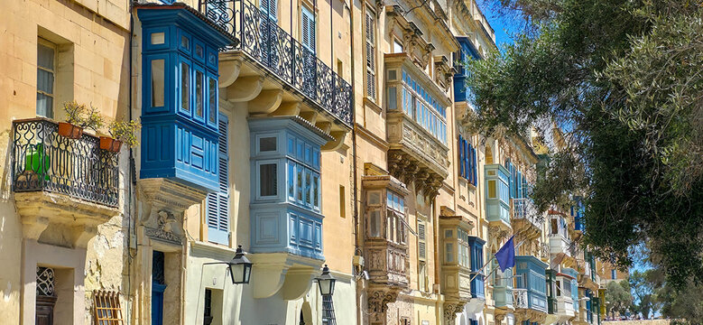 Gallarija Maltija, the Maltese "bow window" in Valletta, Malta island	