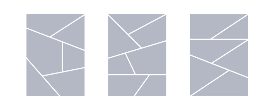 Image collage layout template. Grey mosaic mood board grid collection. Picture frame set. Photo album idea for banner, poster, comic page, flyer, brochure, booklet, memory wall design. Vector pack