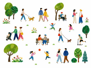 Fototapeta premium People Enjoying Park Activities With Trees Dogs and Outdoor Recreation