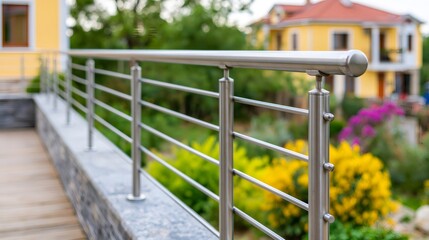 Naklejka premium Modern stainless steel railing on house terrace
