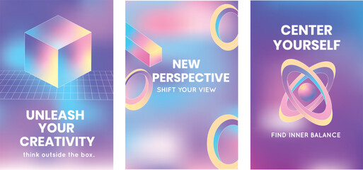 Center Yourself Motivational Poster with Abstract Inner Balance Orbit Shape on Vibrant Purple and Blue Gradient Background © Sorna