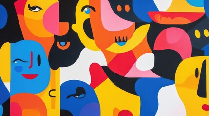 Fototapeta premium A joyful scene with abstract shapes and colors, illustrating the beauty of differences and togetherness