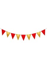 Obraz premium A decorative bunting made of red and gold material, hanging from a string