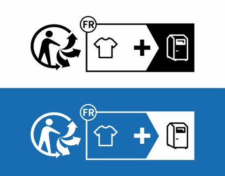 French Triman Recycling Label for Textile and Clothing Products Showing Drop Off Collection Point Sorting Instructions