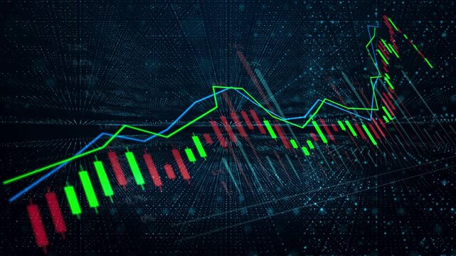 Abstract digital candlestick chart with global financial data background, perfect for trading, forex, crypto, and investment presentations. Financial Investment Background. 3d Rendering.