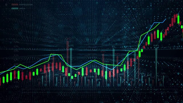 Abstract digital candlestick chart with global financial data background, perfect for trading, forex, crypto, and investment presentations. Financial Investment Background. 3d Rendering.