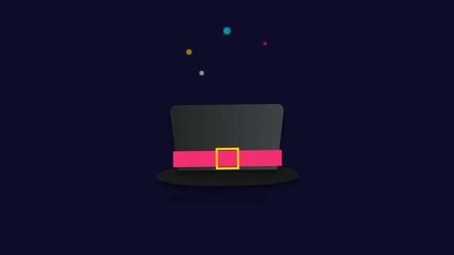 Magical Top Hat Animation with Sparkling Particles on Dark Background.