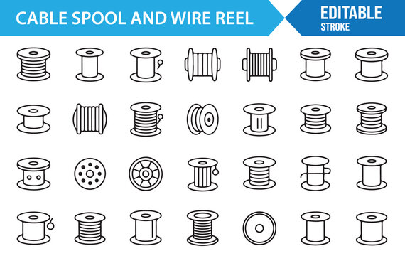Premium Electrical Cable Reel Outline Icons for Web Print and Engineering