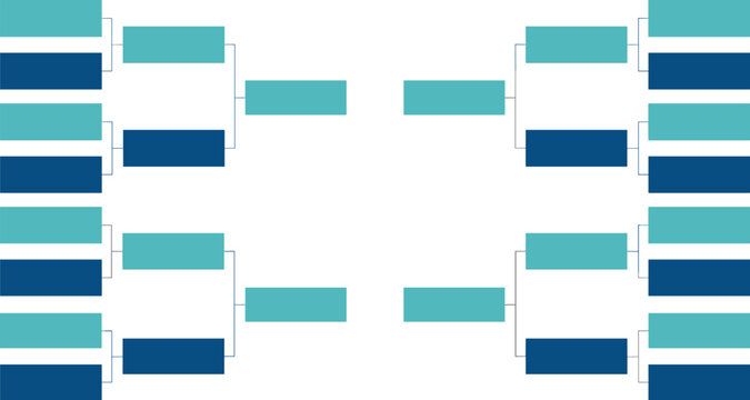 Tournament bracket vector illustration with blue and teal boxes showing playoff stages for sports competitions or gaming championships.