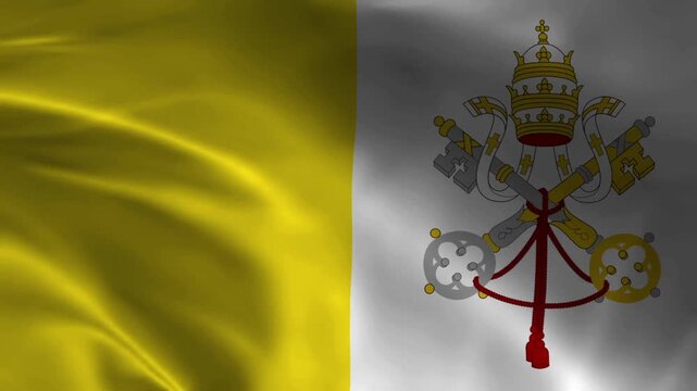 Vatican City Flag Waving in Wind Seamless Loop &ndash; Full HD 1080p Realistic Cloth Animation with Papal Keys and Tiara Motion Graphics