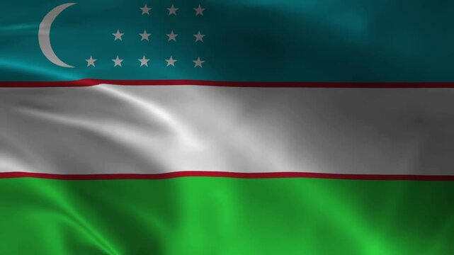 Uzbekistan Flag Waving in Wind Seamless Loop &ndash; Full HD 1080p Realistic Cloth Animation with White Crescent and Twelve Stars Motion Graphics
