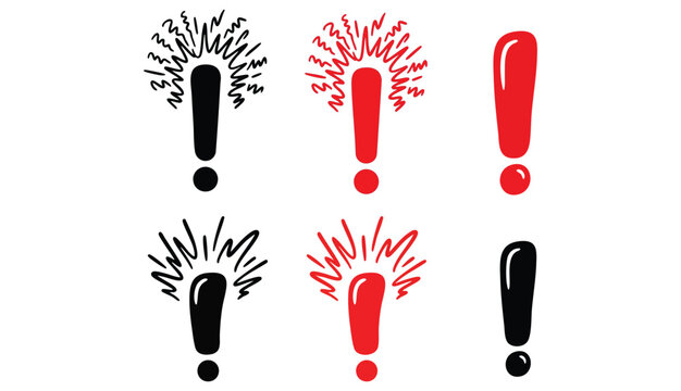 Emphasized exclamation icon. Surprise. Dynamic exclamation marks with various expressions on white background. vector