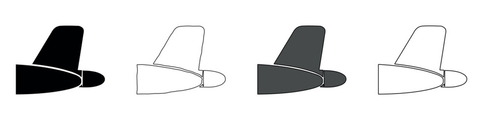Set of four airplane tail fin icons in different styles and colors © Ophelia