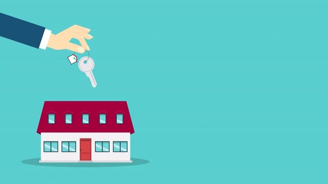 Home Buying Animation with House Key Real Estate Ownership Property Investment Concept