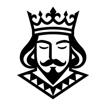 Vector logo or mascot design of a crowned king face with closed eyes and a peaceful expression