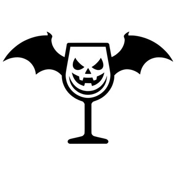 Halloween Wine Glass with Bat Wings Vector Illustration