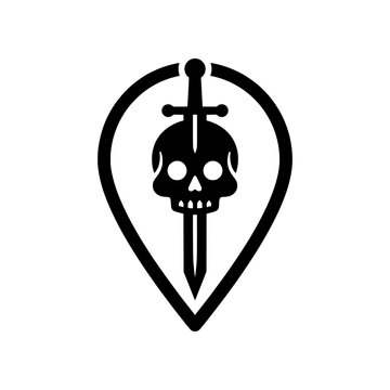 Skull Pierced by Sword Inside Location Pin Pointer Vector Illustration