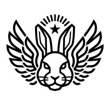 Winged Rabbit Head Emblem Vector Illustration with Minimalist Star