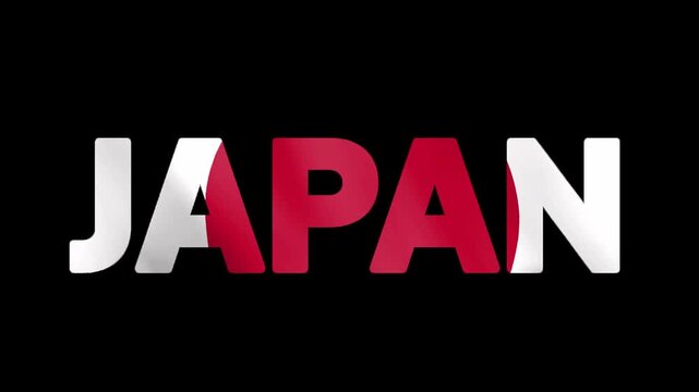Text animation spelling out Japan with a Japanese flag effect inside the letters, suitable for football-related purposes. Alpha Video