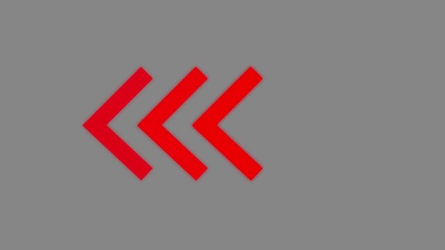 Animated red chevron arrows pointing left, minimalist directional motion for UI and web navigation 4k video.