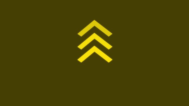 Minimalist yellow chevron arrow animation loop, abstract directional signage for UI modern motion for digital presentations and infographics,4k video.