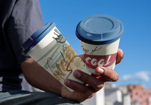 Mockup of  Take Away Cups in Hand