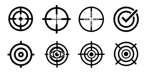 Target crosshair icon set, aim focus bullseye and sniper scope outline vector icons © Habib