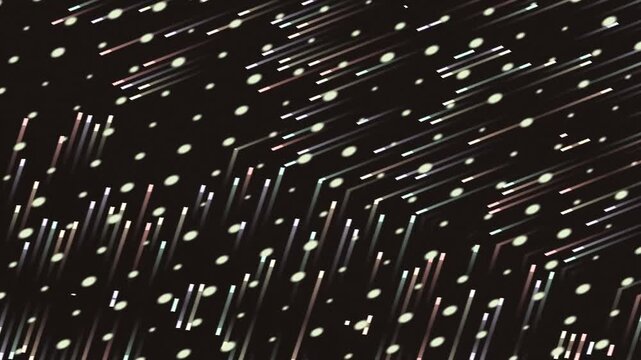 Abstract geometric tunnel with octagonal patterns and light dots in a dark setting