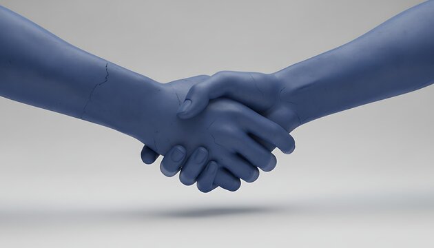 Conceptual blue stone handshake representing partnership