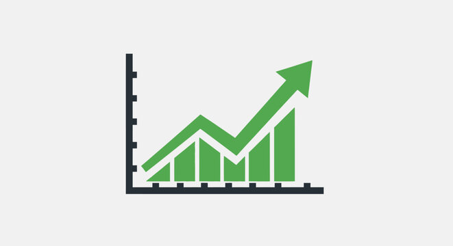 Green arrow rises on chart graph with increasing bars