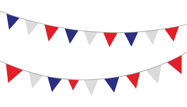 French Tricolor Bunting Flags Decoration with Festive Garland for National Celebration Background