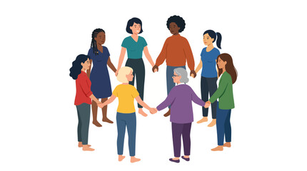 Fototapeta premium Diverse group of women holding hands in a circle representing unity and community