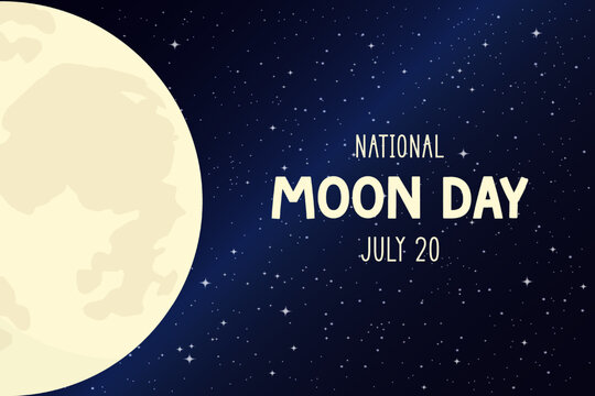 national moon day background with starry sky and full moon vector illustration