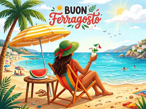 Woman relaxing on beach with drink