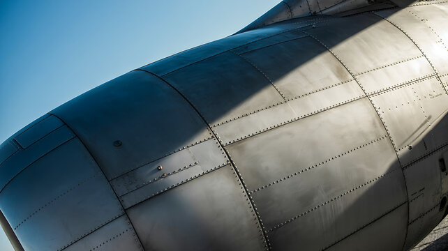 Close up detail of riveted aluminum airplane fuselage
