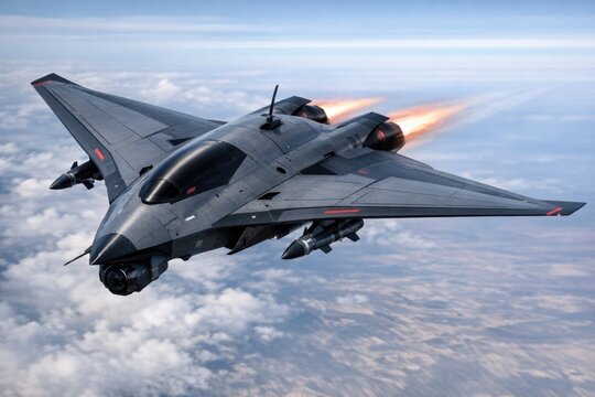 A fighter jet in flight, leaving a trail of flames behind