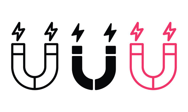 Electromagnetic horseshoe magnets with lightning bolts illustration
