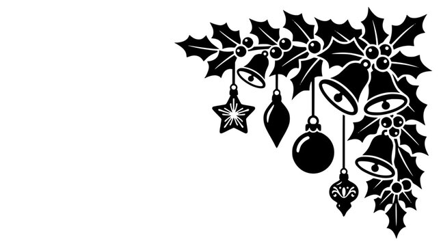 Christmas Holly and Bell Corner Silhouette Decoration with Ornaments