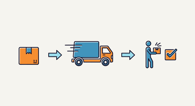 A delivery truck transports packages to a person checking boxes