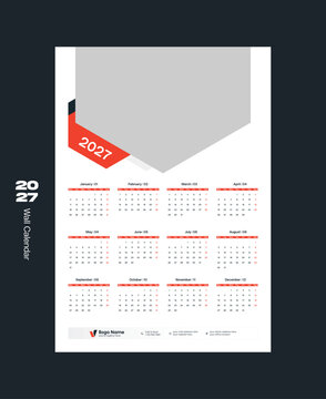 2027 One-Page Yearly Calendar Template | Printable 12 Month Wall Calendar Design