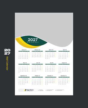 2027 One-Page Yearly Calendar Template | Printable 12 Month Wall Calendar Design