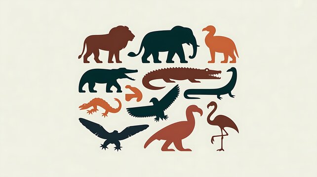 Collection of sixteen black safari animal silhouettes including big five and savanna species