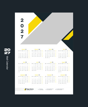 2027 One-Page Yearly Calendar Template | Printable 12 Month Wall Calendar Design