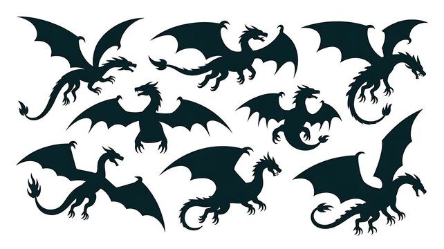 black and white silhouettes of dragons