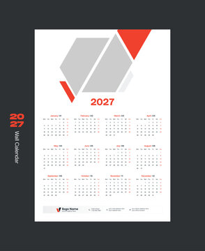 2027 One-Page Yearly Calendar Template | Printable 12 Month Wall Calendar Design