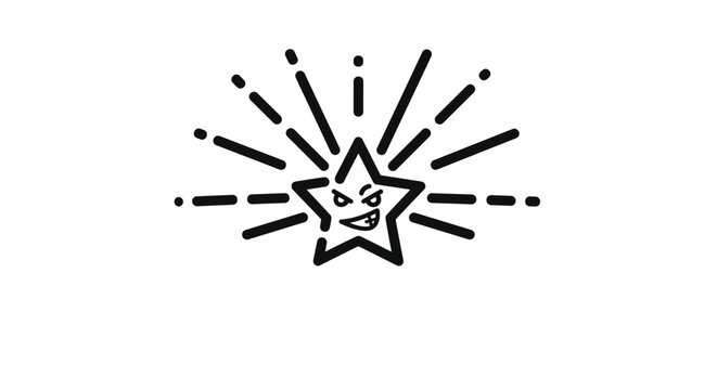Mean looking cartoon star character with an angry face and sharp teeth radiating bold black lines on a clean white background.