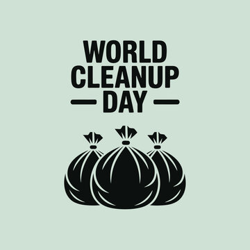 World cleanup day vector illustration with three trash bags, symbol of environmental protection, waste management, recycling, and community cleanup event