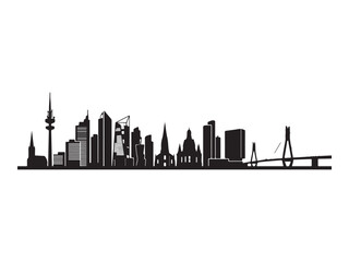 Fototapeta premium Modern City Skyline Silhouette with Iconic Buildings and Bridge