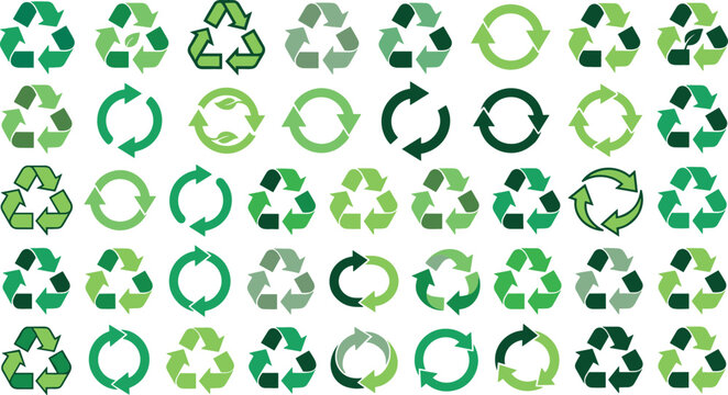 Eco recycling loop arrows pattern pack with ecology signs elements for green planet conservation circular economy and biodegradable product labeling graphics