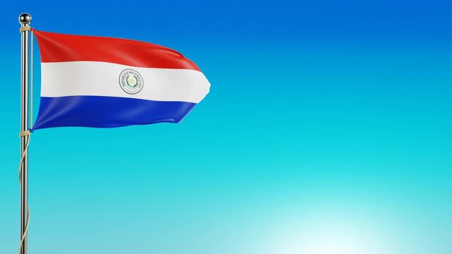 Paraguay national flag waving gracefully in a seamless loop, realistic 3D animation with detailed fabric texture in 4K, isolated on a clean background for patriotism, travel, and international themes.